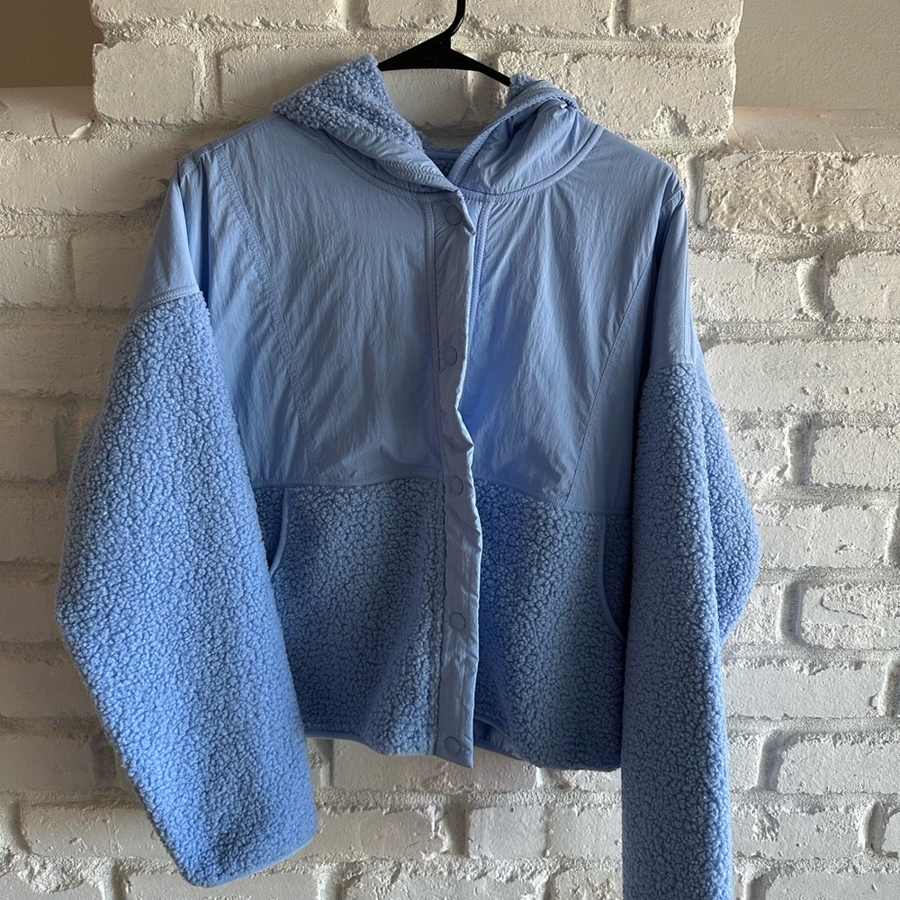 Aerie Blue Teddy Jacket with Cozy Hood